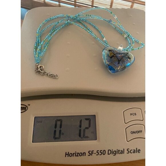 Glass Blown Blue Heart with Gold Star Art Multi-strand Beaded Glass Necklace - Picture 12 of 12